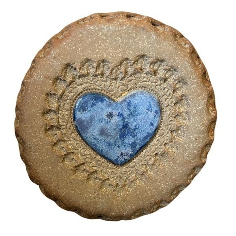 Cottageco Stoneware Rounded Rustic Heart with Blue Heart Wall Art Decor 5.75"